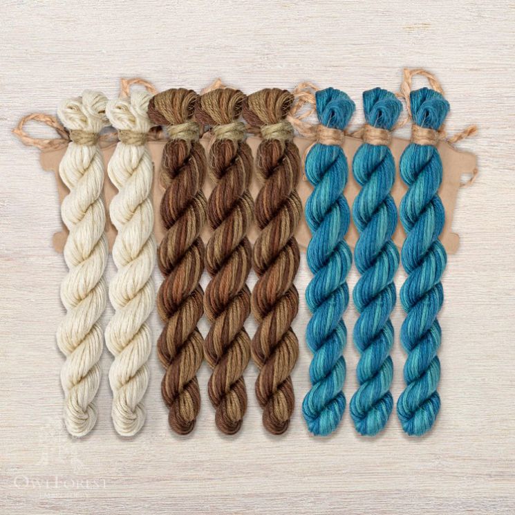 Набор ниток OwlForest для схем «Индейские мотивы» (ПНК) 3 цвета «Цапля» 32 каунт в 2 нити НМул-ИМЦ169-2322-3 