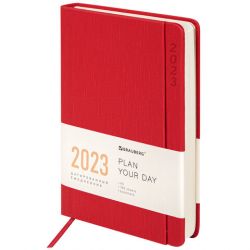 Ежедневник датированный 2023 А5 138x213 мм BRAUBERG "Flap", красный, 114150