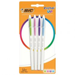 Ручки шариковые BIC "Cristal Up Fun", НАБОР 4 ЦВЕТА (салатовый, розовый, фиолетовый, голубой), узел 1 мм, линия 0,32 мм, блистер, 949870