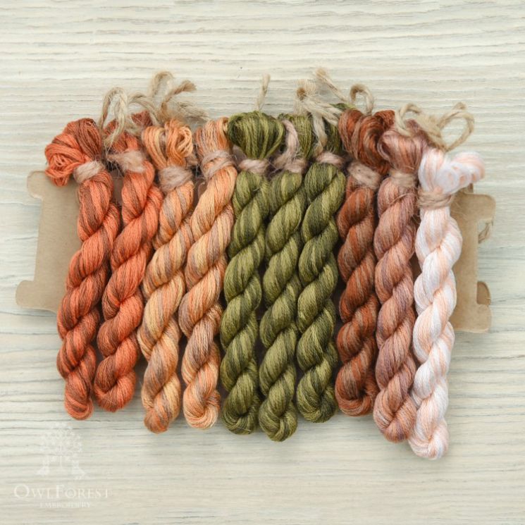 НМул-РыжО-3322 Набор ниток OwlForest для схемы «Рыжая осень» (DMC) 28, 30, 32 каунт в 2 нити