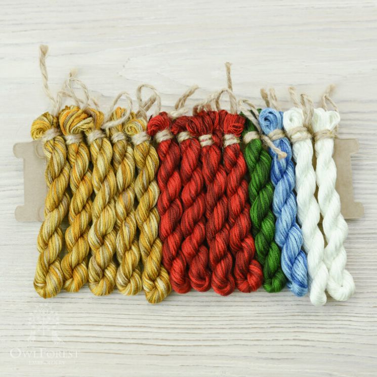 НМул-НГкф-3322 Базовый комплект ниток для схемы «Новогодние флажки» 32, 36 каунт в 2 нити