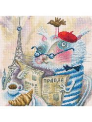 M843 Набор для вышивания РТО "Читающий кот в Париже"