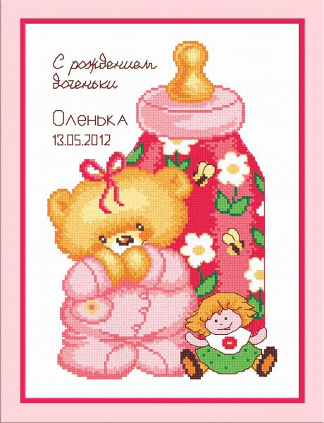 Набор для вышивания крестом ОВЕН "Метрика с куклой" 514