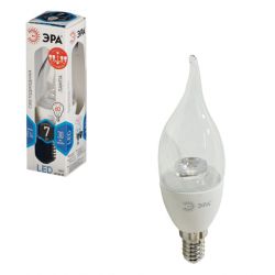 Лампа светодиодная ЭРА, 7 (60) Вт, цоколь E14, "прозрачная свеча на ветру", холодный белый свет, LED smdBXS-7w-840-E14-Clear, BXS-7w-840-E14c