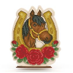 Набор для вышивания бисером WoodStitch "Подкова. Лошадь в цветах", 19х22, SH-006