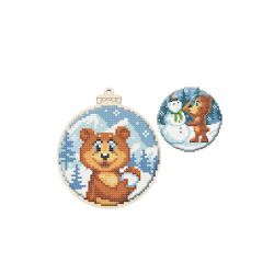 Набор для вышивания WoodStitch "Новогодний шар. Мишка", 10*10, BK-002