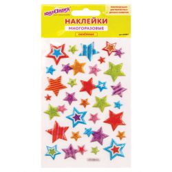Наклейки объемные "Звезды", многоразовые, с блестками, 10х15 см, ЮНЛАНДИЯ, 661807