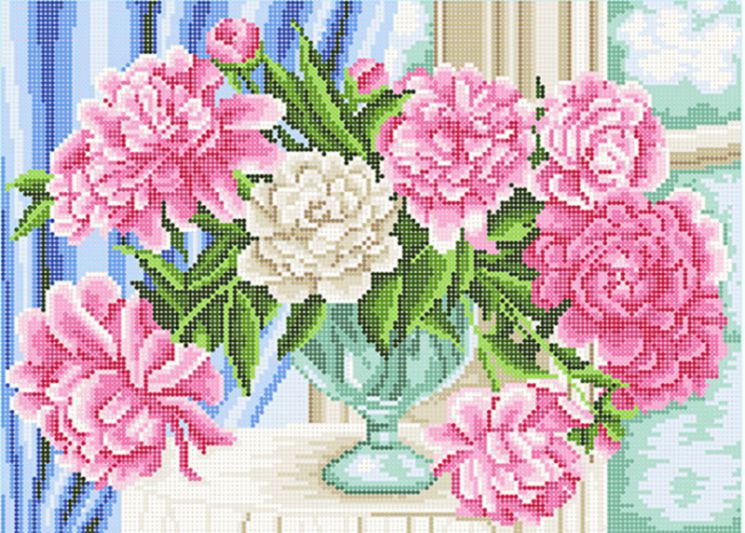 КБ-384 Схема для вышивания бисером ТМ Наследие "Пионы у окна"