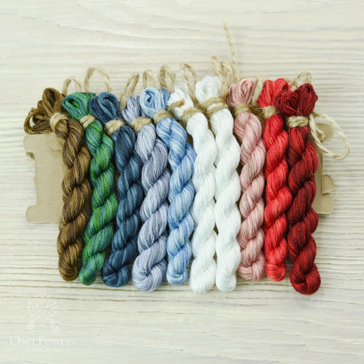 НМул-Снр-3283 Набор ниток OwlForest для схемы «Снегири» (DMC) 28 каунт в 3 нити