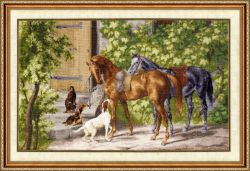 00-004 Набор для вышивания Золотое Руно "Лошади у крыльца" по картине Адама Альбрехта
