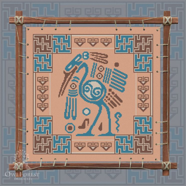 Печатная схема для вышивания Owlforest «Индейские мотивы. Цапля» 3 цвета 0169-ИМЦ3-С 