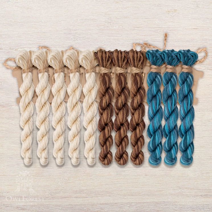 Набор ниток OwlForest для схем «Индейские мотивы» (DMC) 3 цвета «Пирамида» 32 каунт в 2 нити НМул-ИМП167-3322-3 