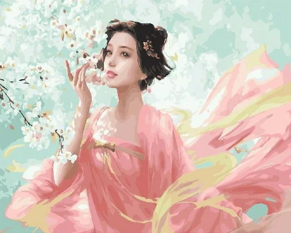 МСА477 Картина по номерам Paintboy "Девушка и цветущая сакура"