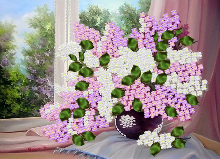 НЛ3-057 Набор для вышивания лентами ТМ Наследие "Сирень на подоконнике"