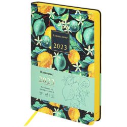 Ежедневник датированный 2023 А5 138x213 мм BRAUBERG "Vista", под кожу, гибкий, "Lemon Story", 114126